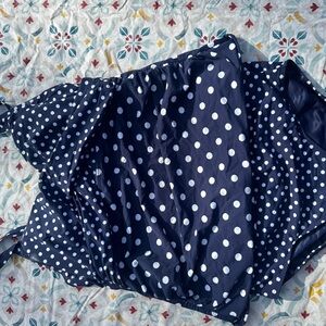 Lands' End Navy and White Polka Dot Swimwear